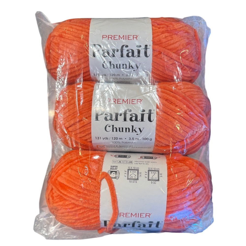 Premier Parfait Chunky Yarn Mango 1150-11 Super Bulky Chenille 3 Skeins Lot